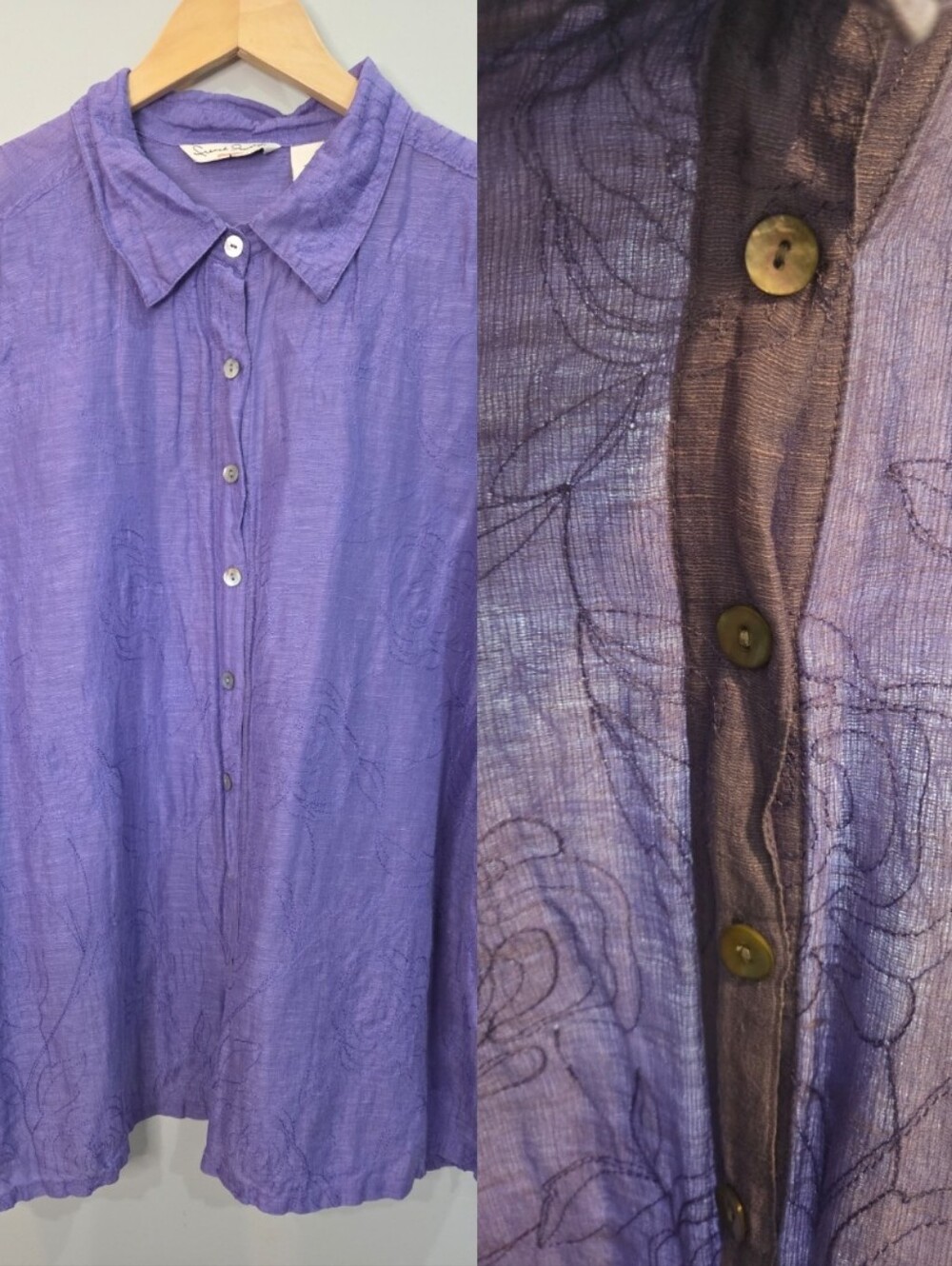French Laundry Silk Linen Button Up Blouse Top Women Size 2X Purple Rose
